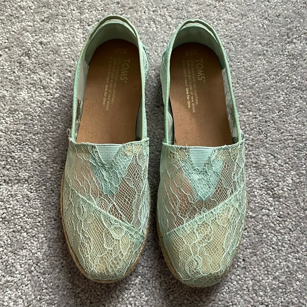 Lacy Blue Toms, Size 7.5